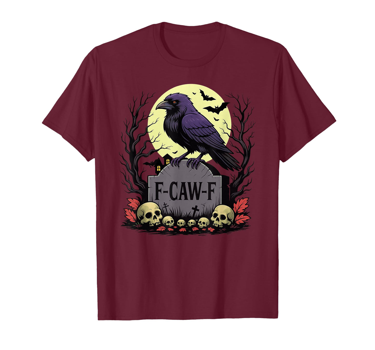 F-CAW-F Crow Gothic Black Bird Skull Tombstone Halloween T-Shirt
