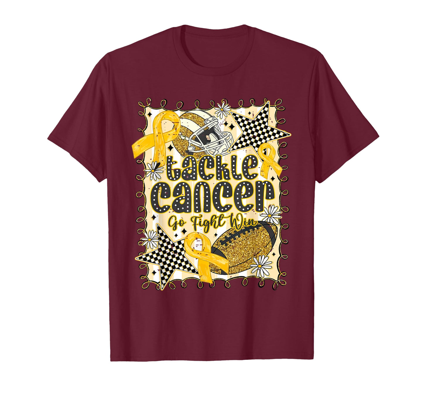 Tackle Cancer Go Fight Win Childhood Cancer Gold Football T-Shirt