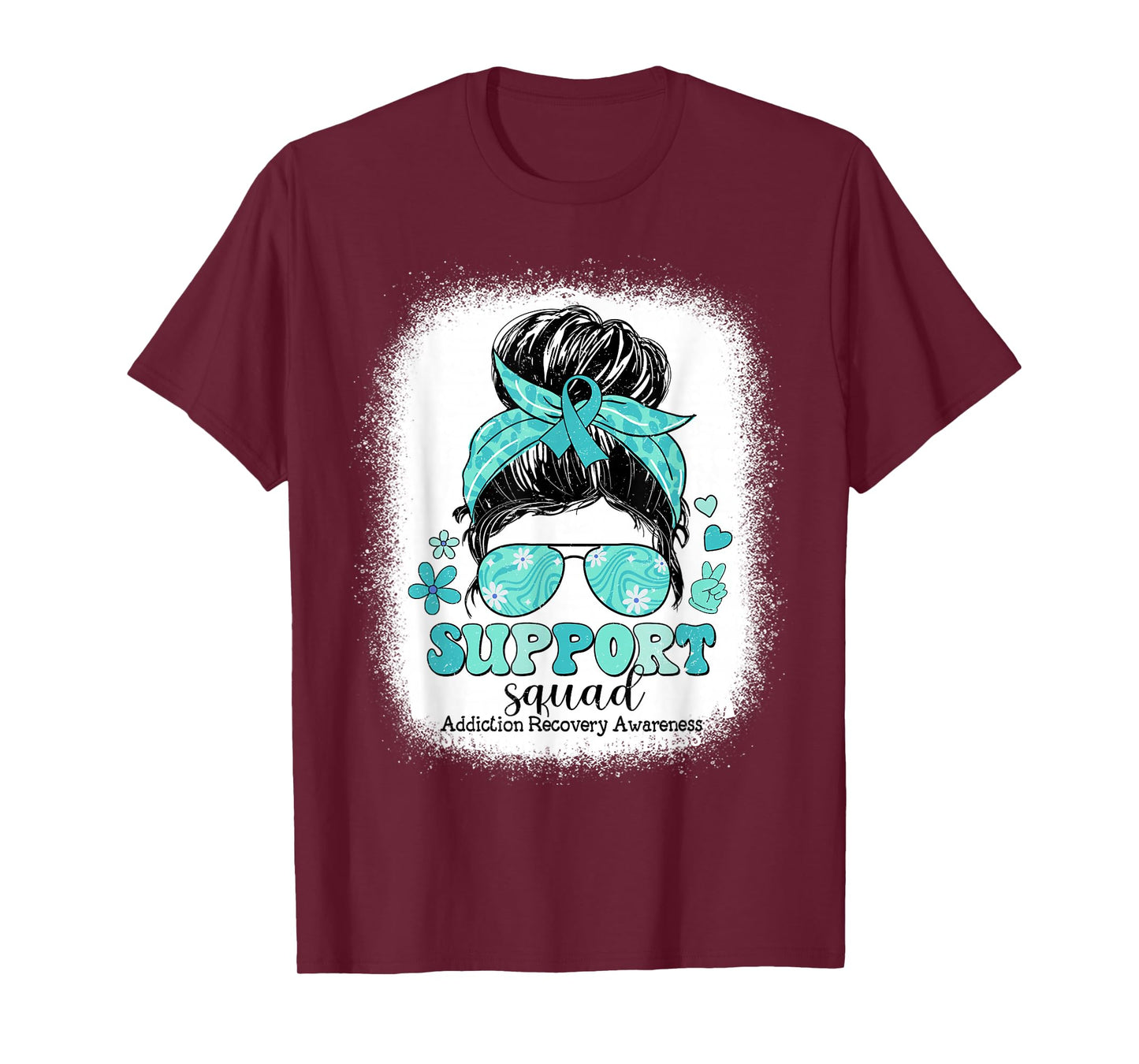 Groovy Support Squad Messy Bun Addiction Recovery Awareness T-Shirt