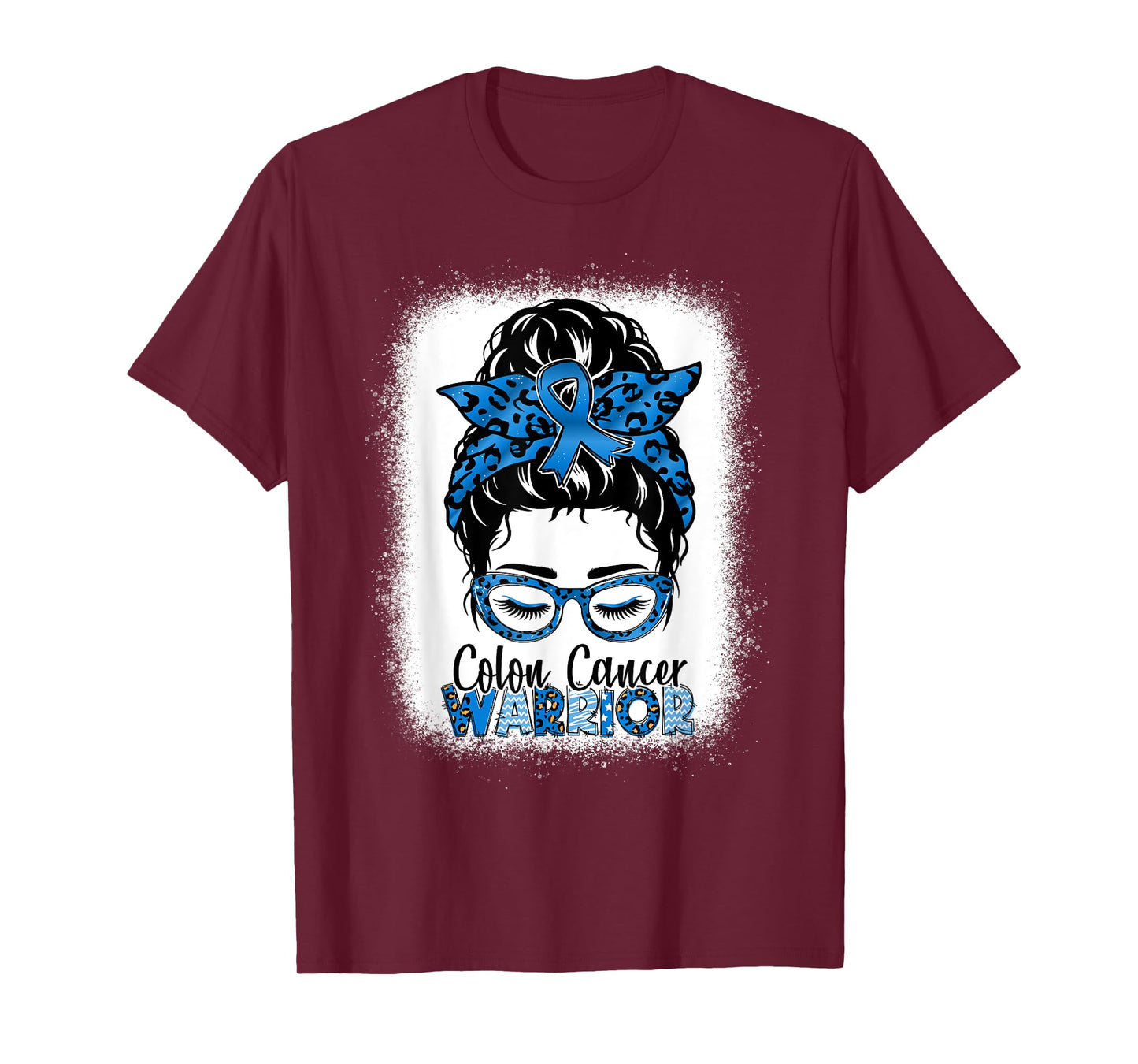 Worrior Messy bun Colon Cancer Awareness Bleached T-Shirt