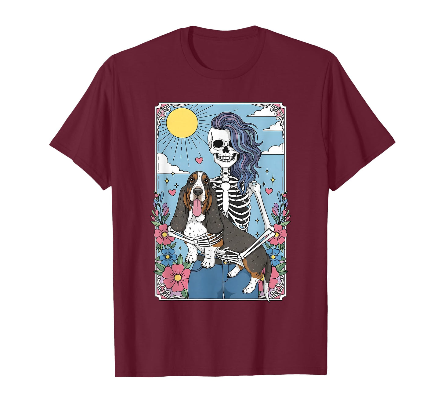 Basset Hound Dog Tarot Card Halloween Costume Skeleton T-Shirt