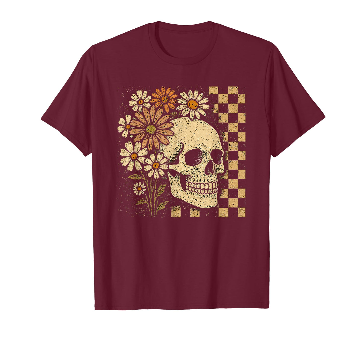 Halloween Skull Floral Grunge Vintage Mens Womens Kids T-Shirt