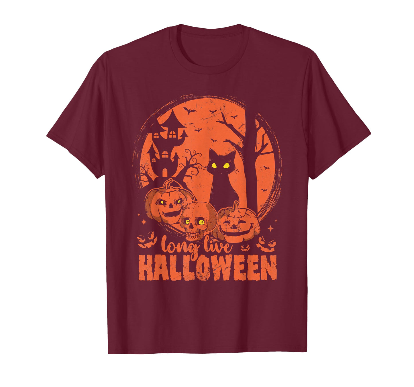 Long Live Halloween Scary Spooky Pumpkin Black Cat T-Shirt