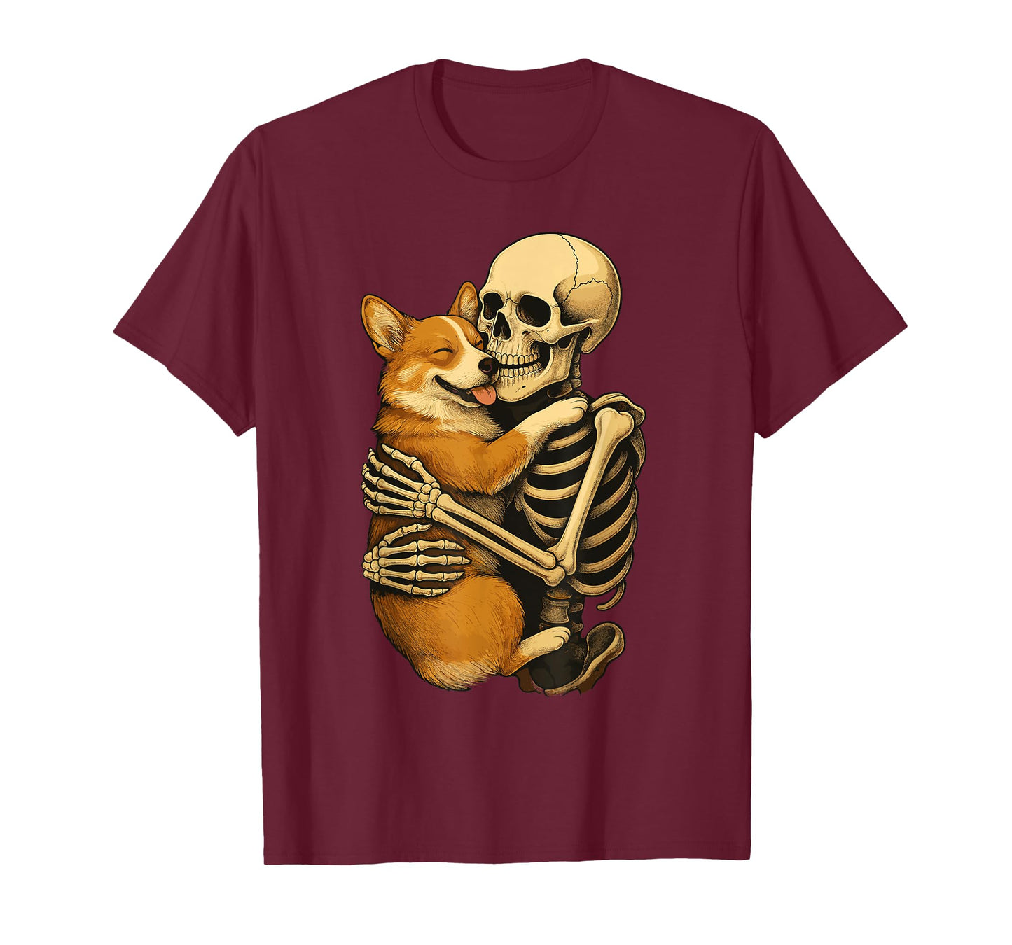 Skeleton Hugging Pembroke Welsh Corgi T-Shirt