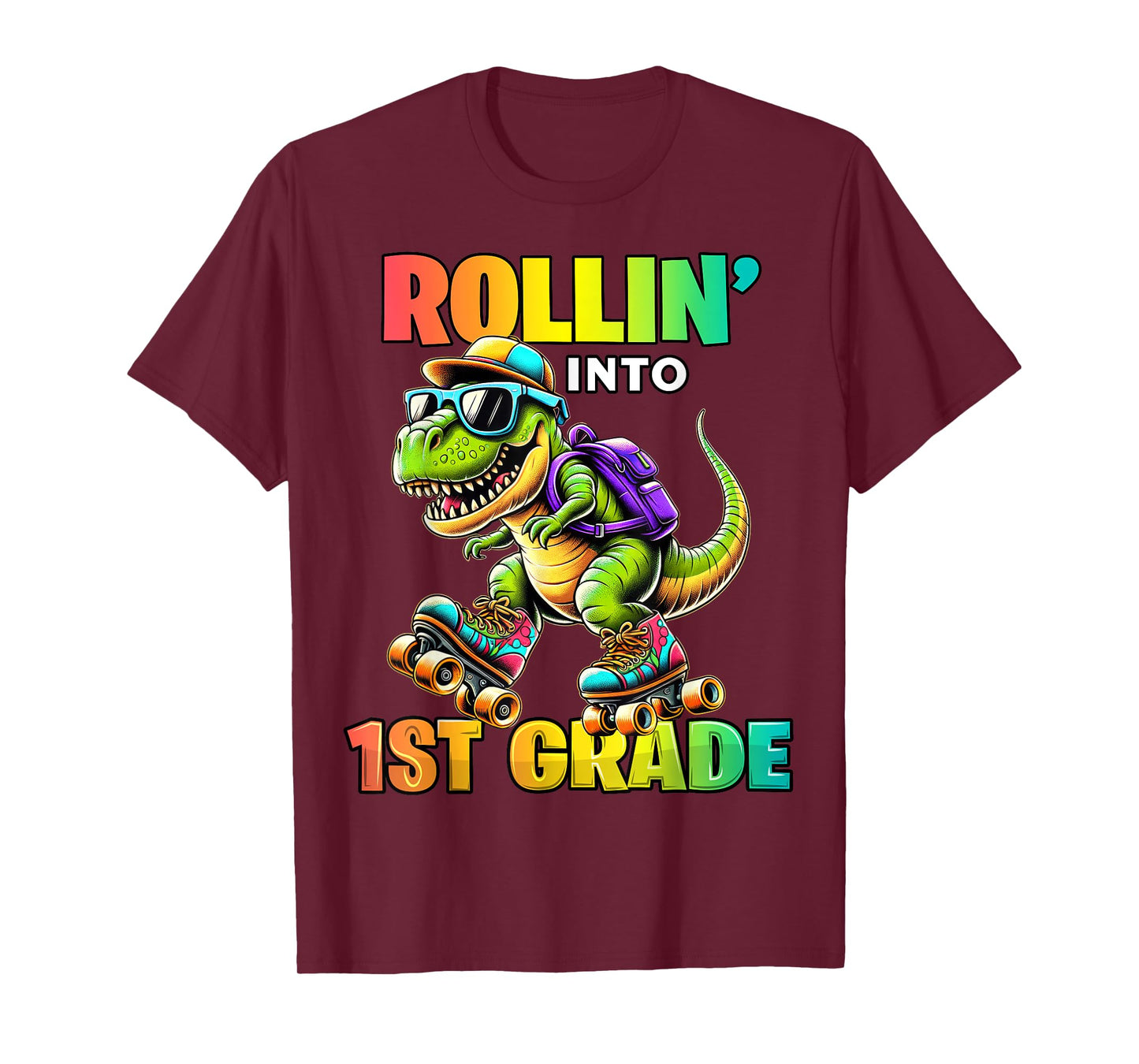 1st Grade Back To School First Day Boys Rollin into T Rex T-Shirt
