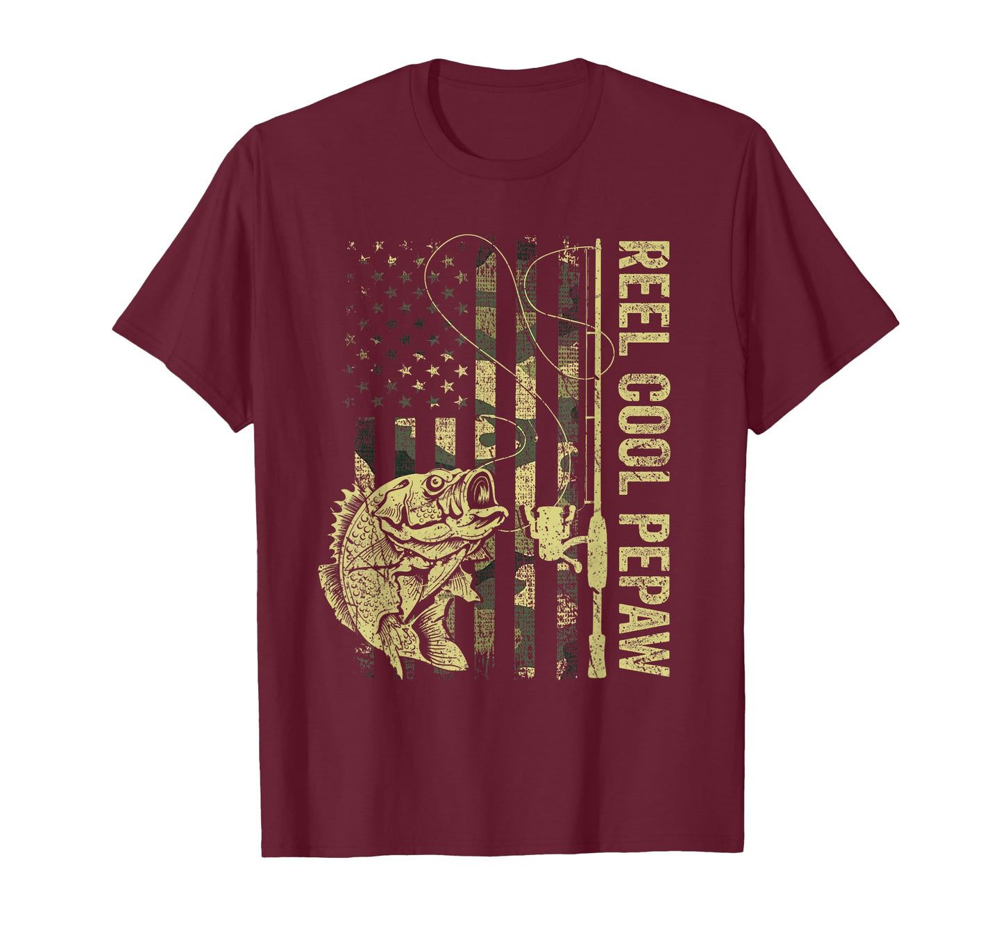 Reel Cool Pepaw Camouflage American Flag Fathers Day Men T-Shirt