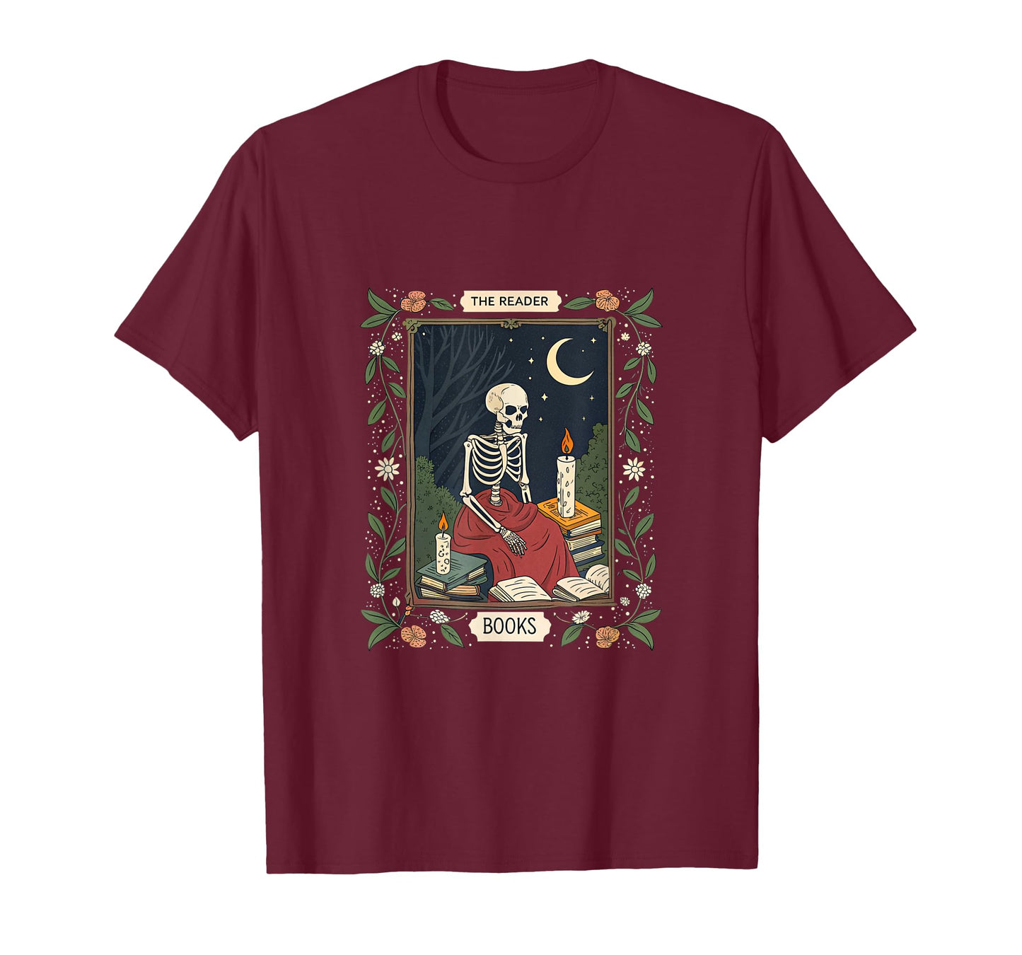 Skeleton Reader Tarot Style Book Halloween T-Shirt
