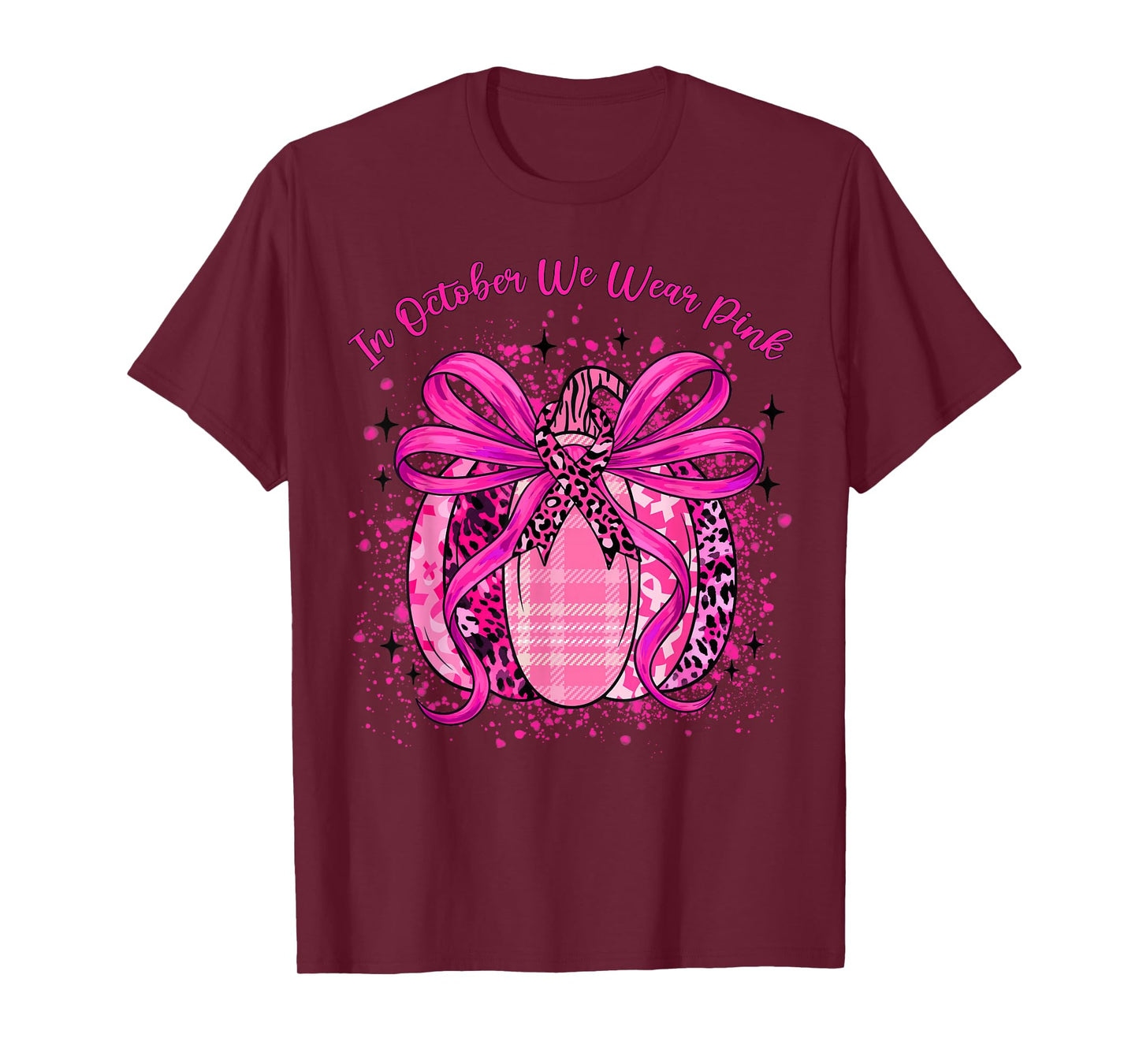 in October We Wear Pink Breast Cancer Pumpkin Ribbon Women T-Shirt