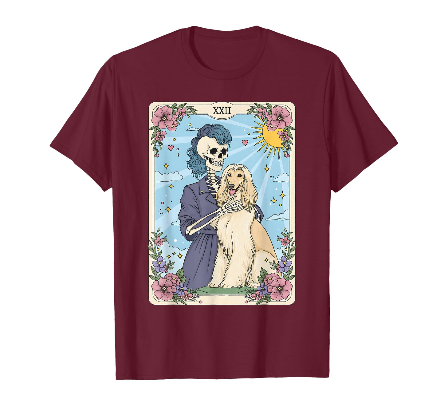 Afghan Hound Dog Tarot Card Halloween Costume Skeleton Retro T-Shirt