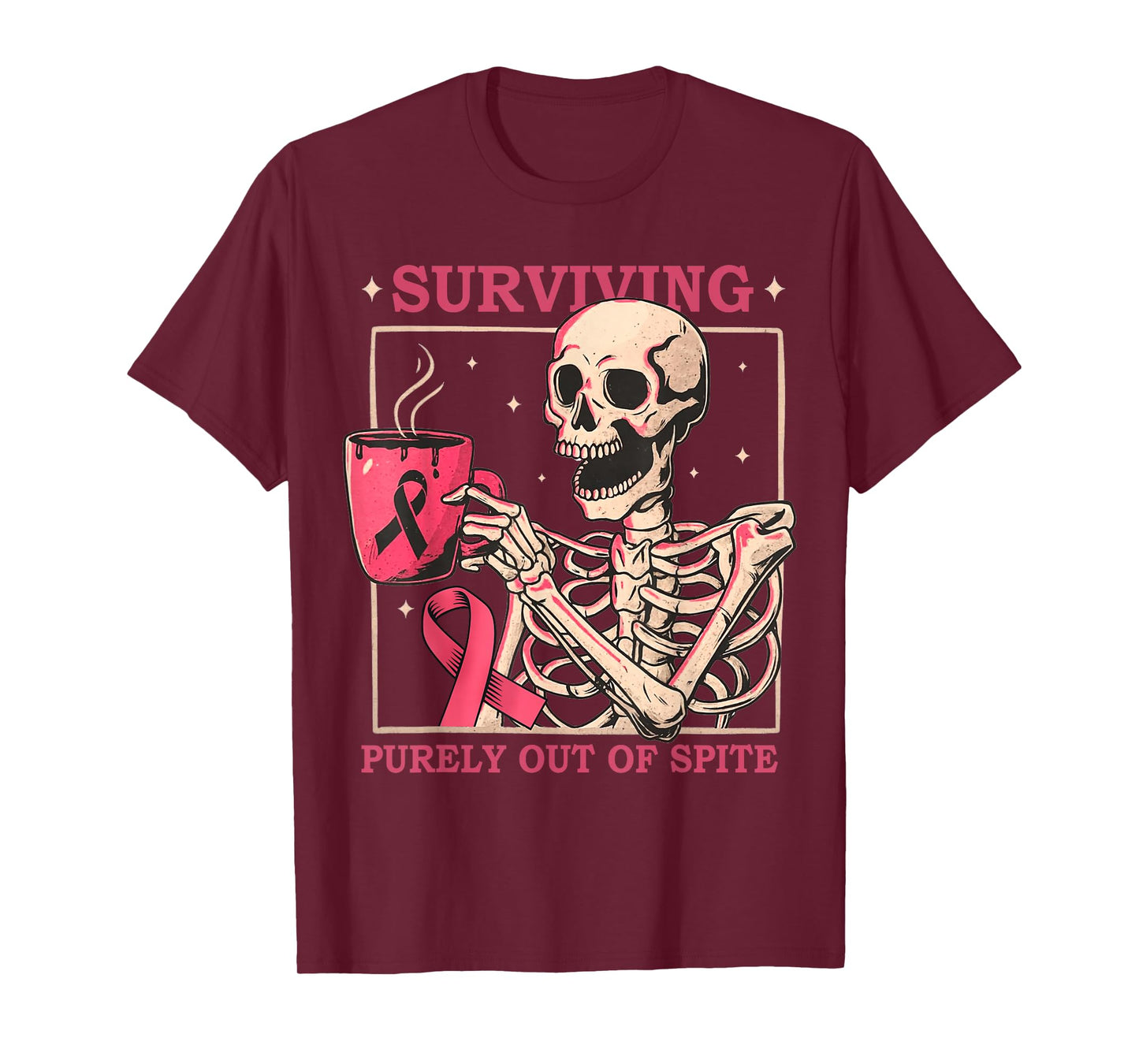 Surviving Purely Out of Spite Funny Skeleton Breast Cancer T-Shirt
