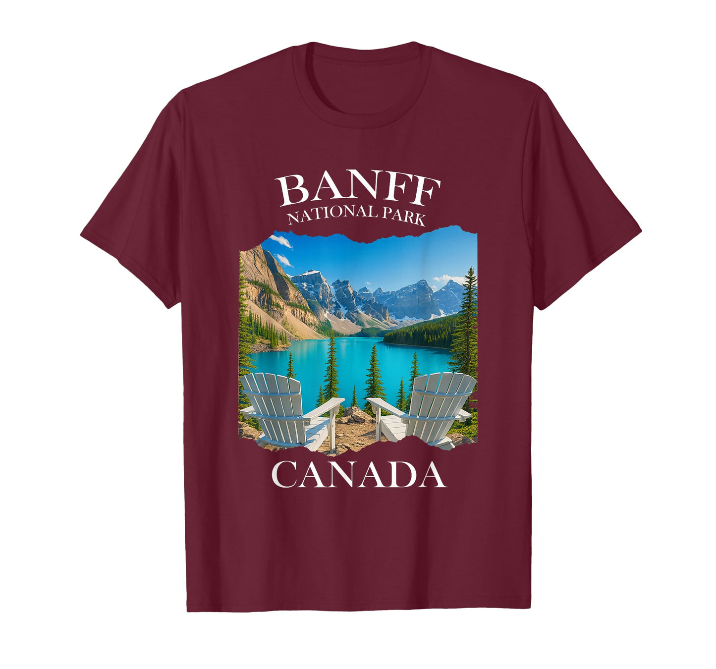 Rocky Mountains Moraine Lake Flag Statement Artwork T-Shirt