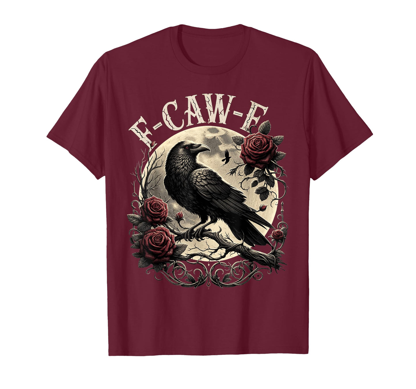 Black Crow F-Caw-F Raven Bird Saying Graphic Retro Floral T-Shirt