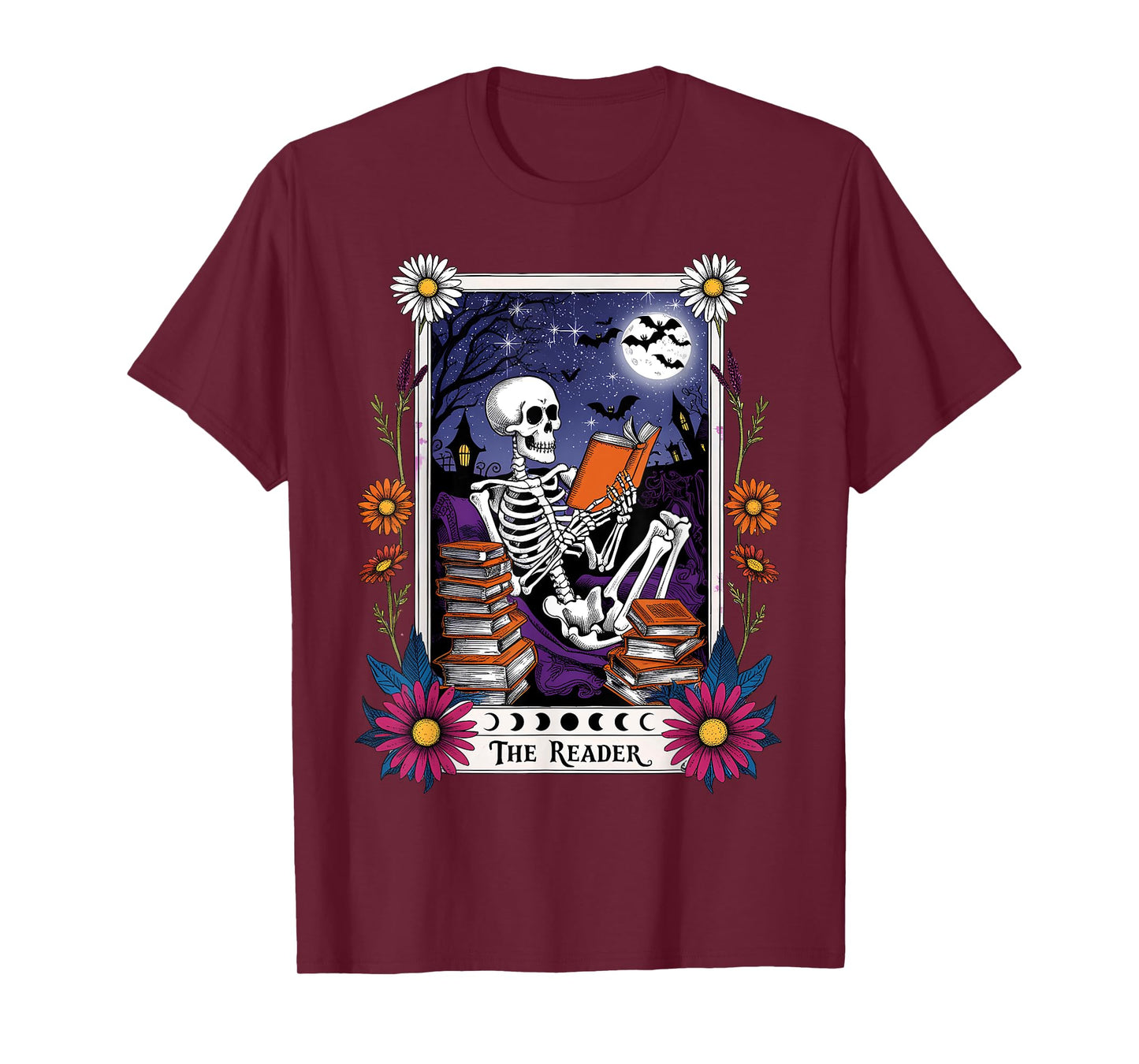 Book Lover Tarot Card The Reader Mystic Funny Skeleton T-Shirt