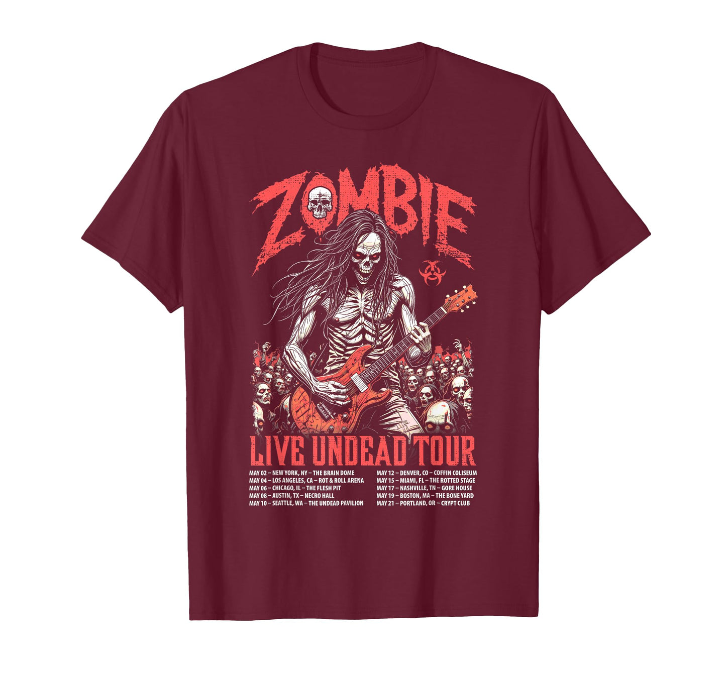 Guitar Guitarist Zombie Skeleton Live Undead Halloween Music T-Shirt