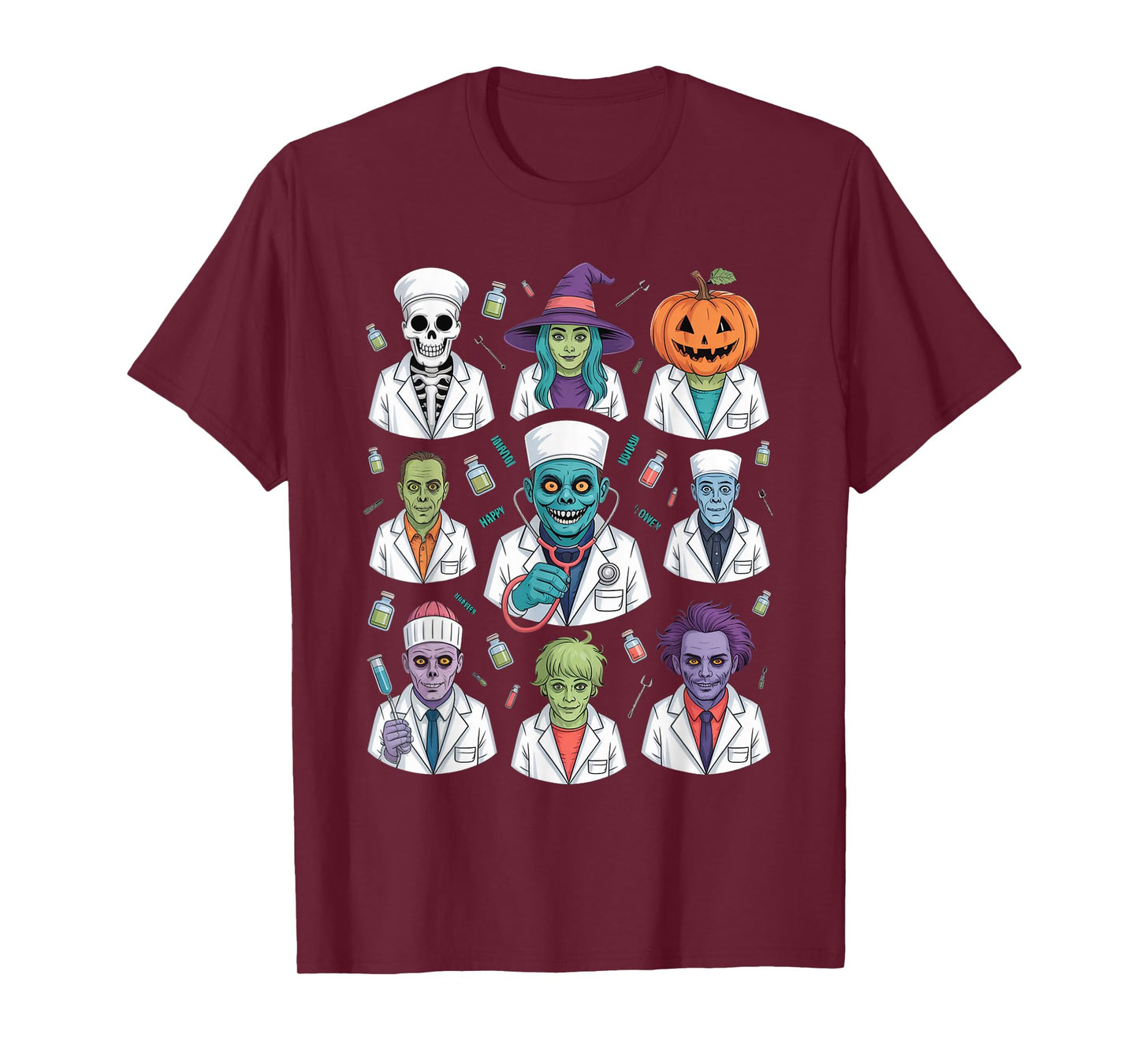 Ghost Nurses Halloween Crew Funny Costume Scrub Top Women T-Shirt