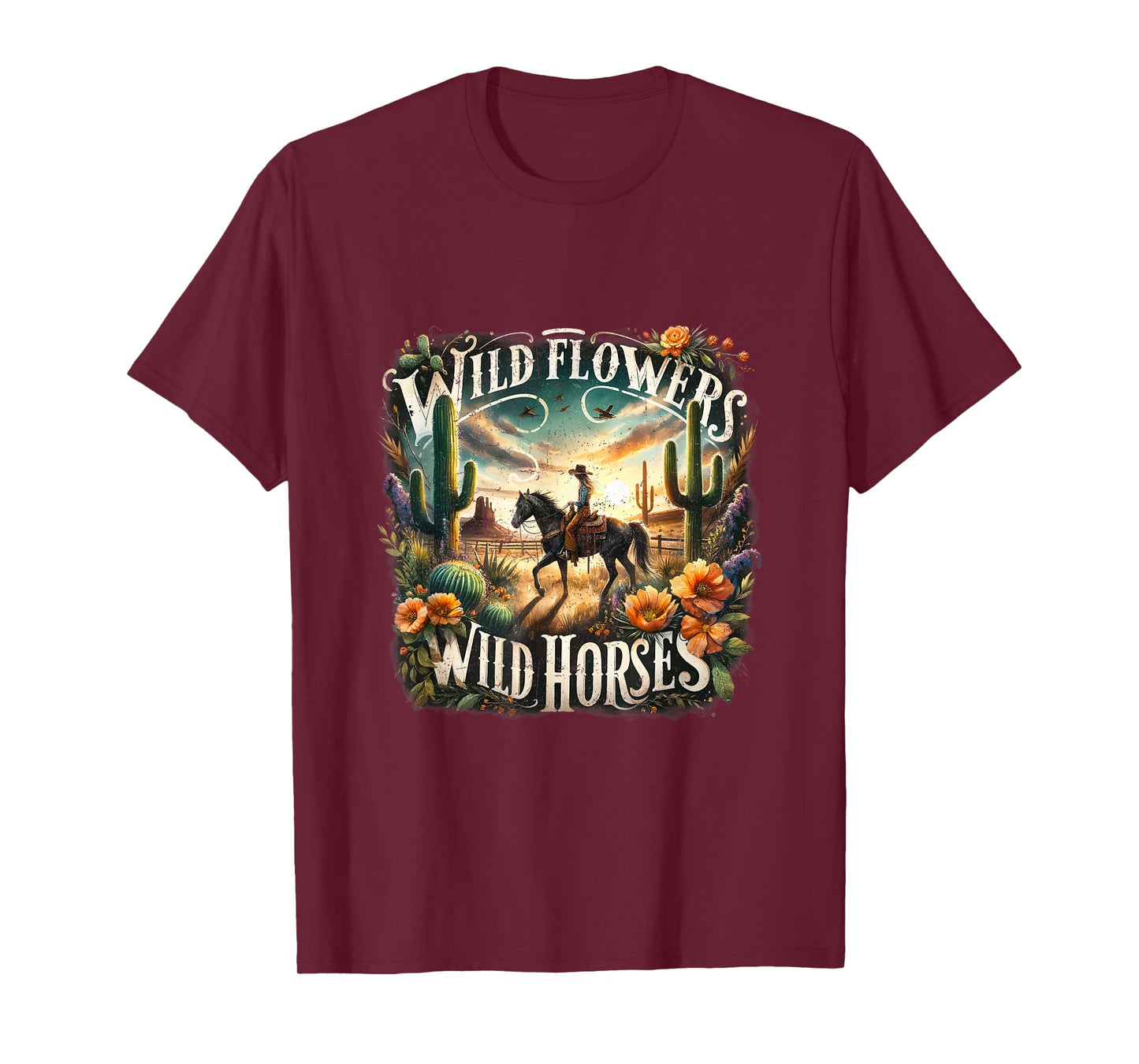 Wild Flowers Cowgirls Riding Horses Retro Western T-Shirt
