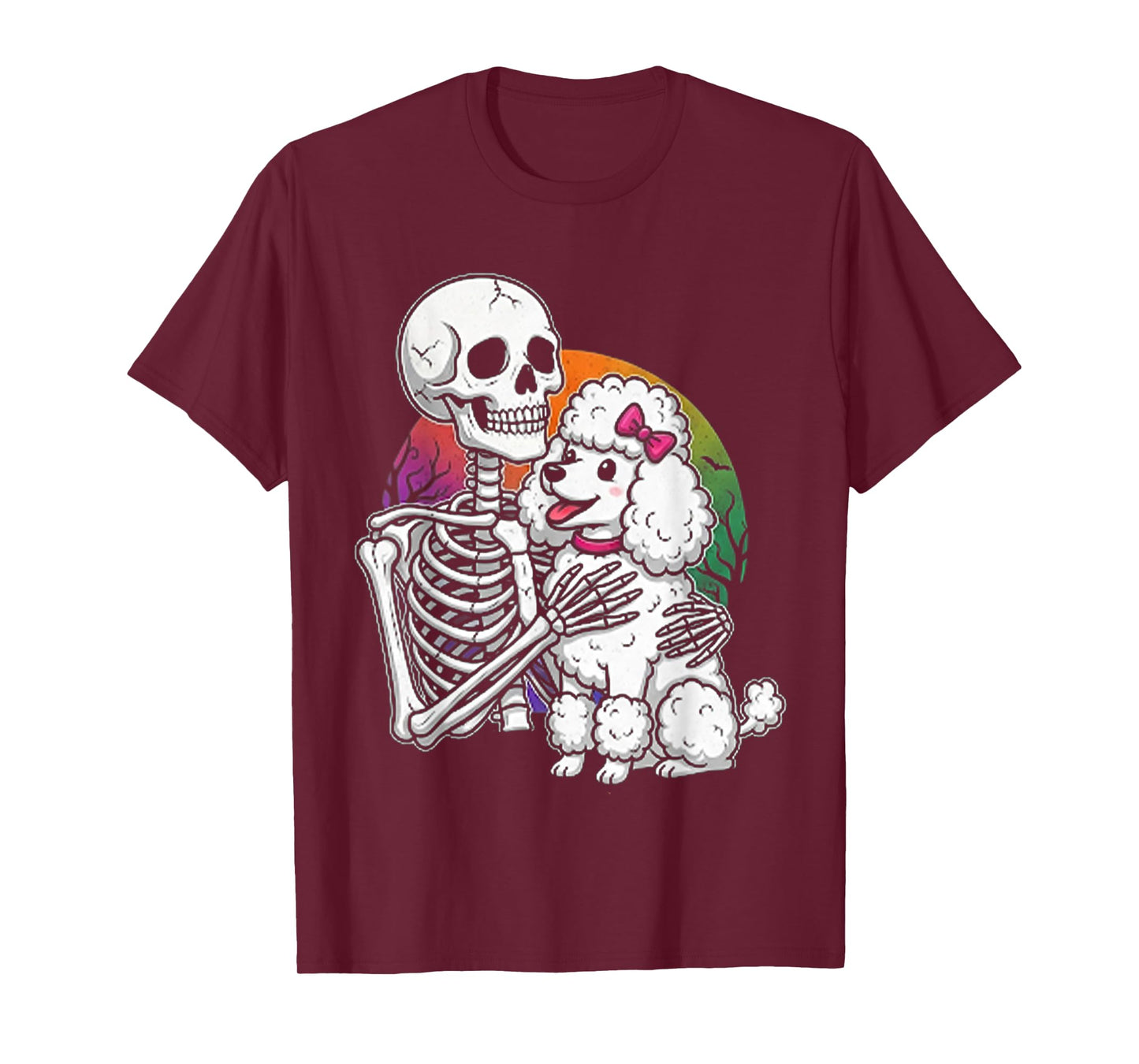 Skeleton Hugging Poodle Halloween Lover Mom Dad T-Shirt