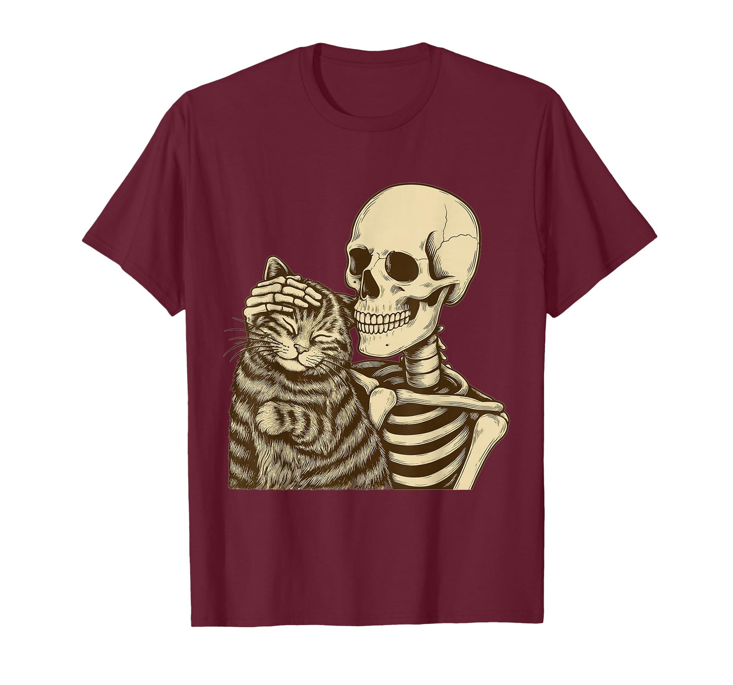 Skeleton Petting Cat Cute Halloween Men Boys T-Shirt