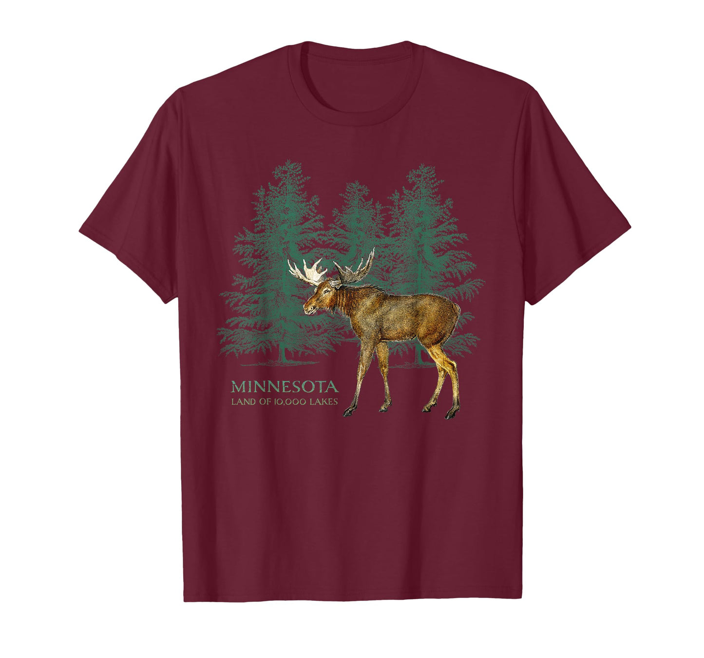 Minnesota Land of 10,000 Lakes Vintage Moose Tree Silhouette T-Shirt