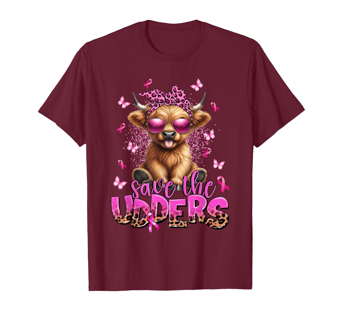 Save The Udders Breast Cancer Awareness Warrior Highland Cow T-Shirt