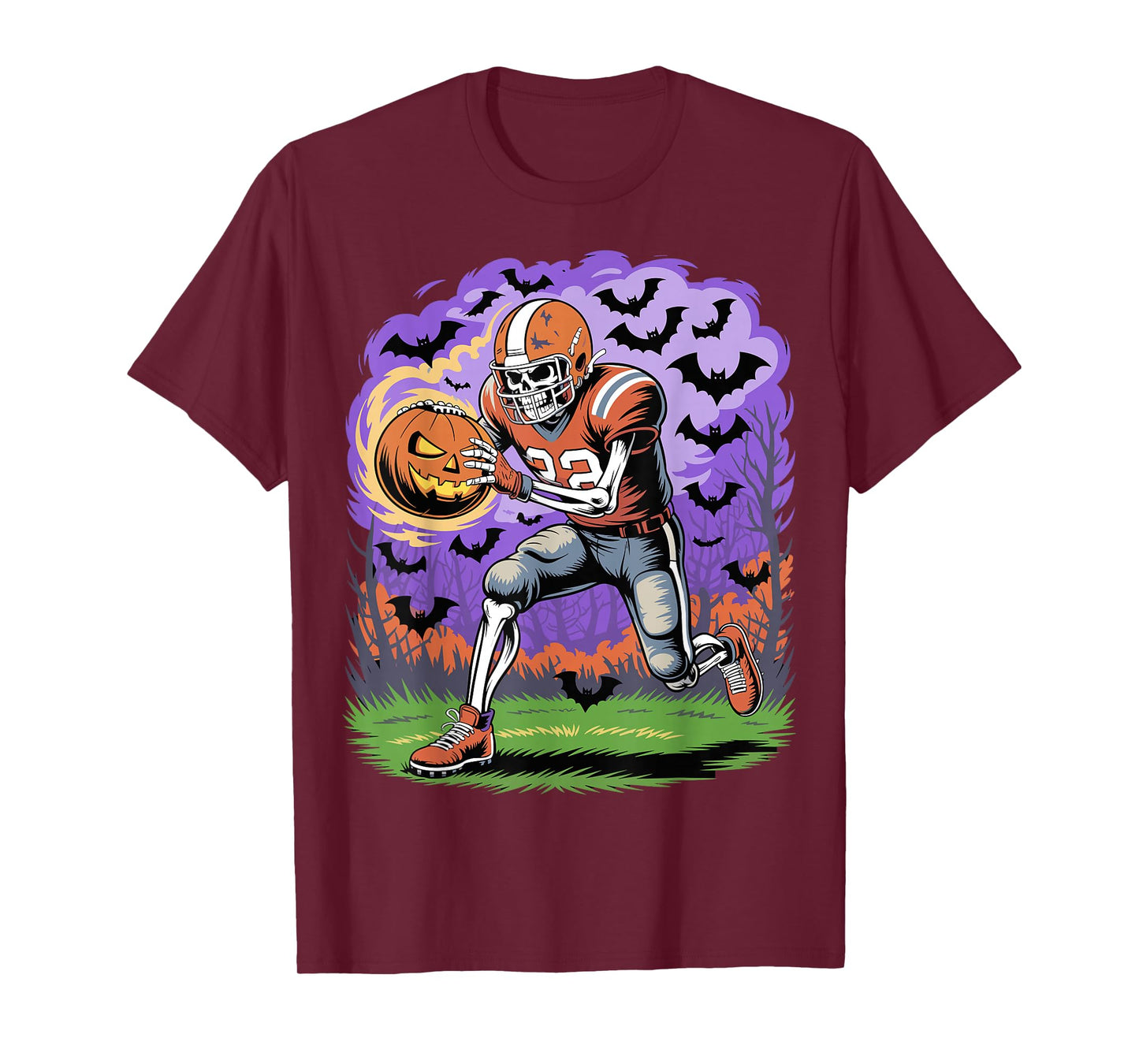 Halloween Skeleton Football Player Skull Spooky Sports T-Shirt
