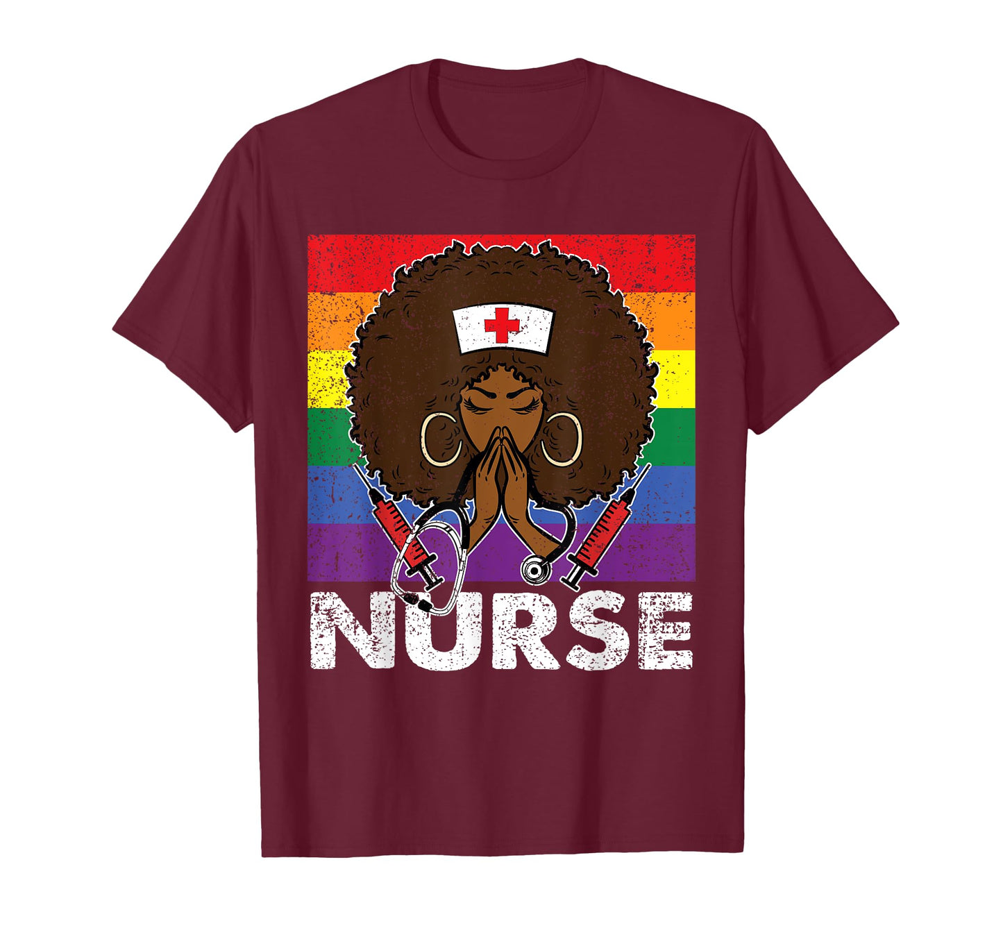 Black Nurse LGBT-Q Gay Pride Flag Afro Melanin RN Nursing T-Shirt
