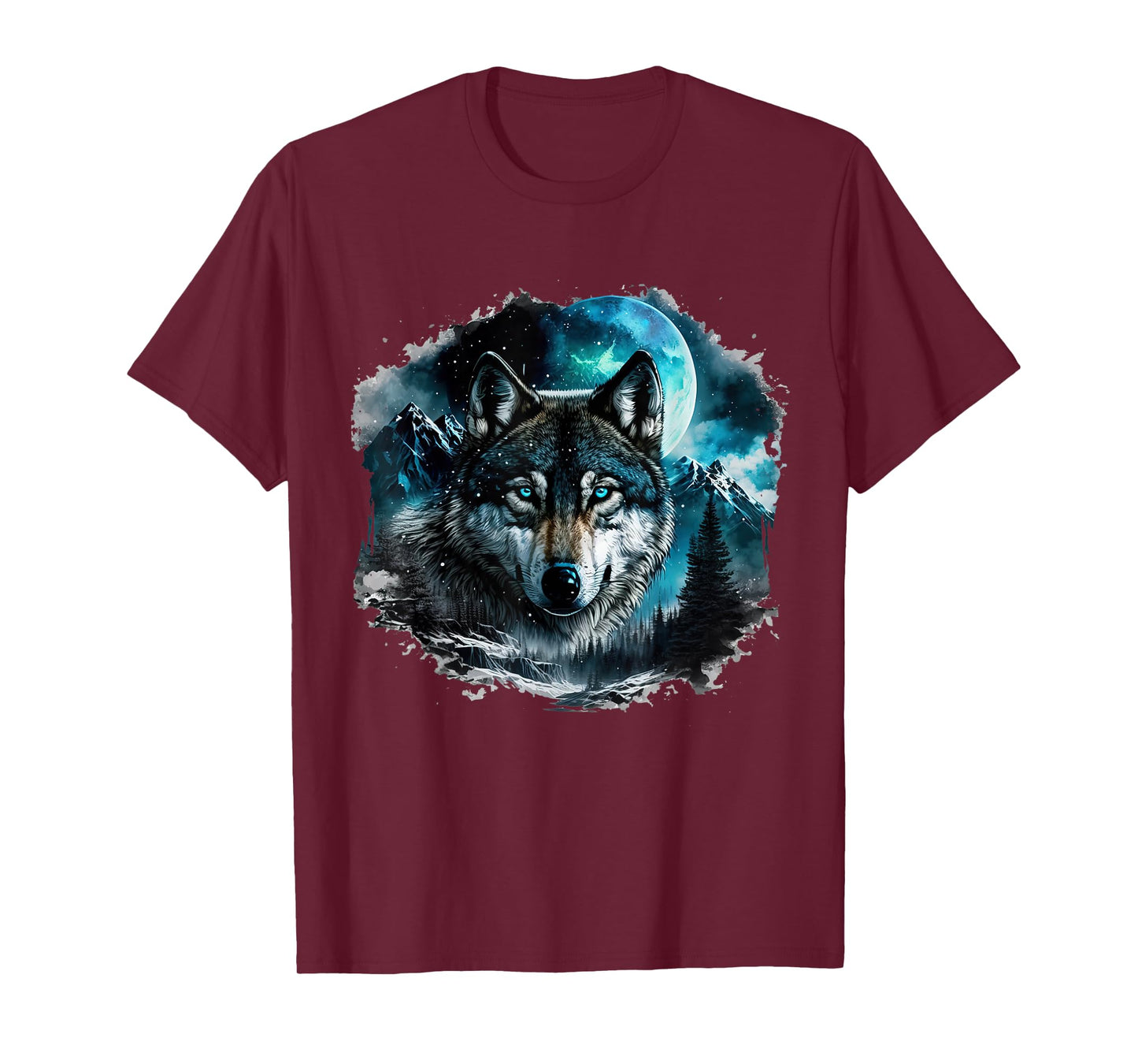 Grey Wolf Hunting Ground Icy Moon Forest Galaxy T-Shirt