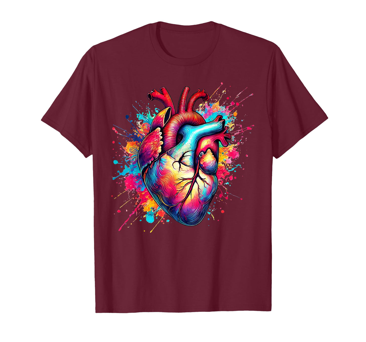 Cardiology Nurse Cardiac Anatomical Heart Paint Splash T-Shirt
