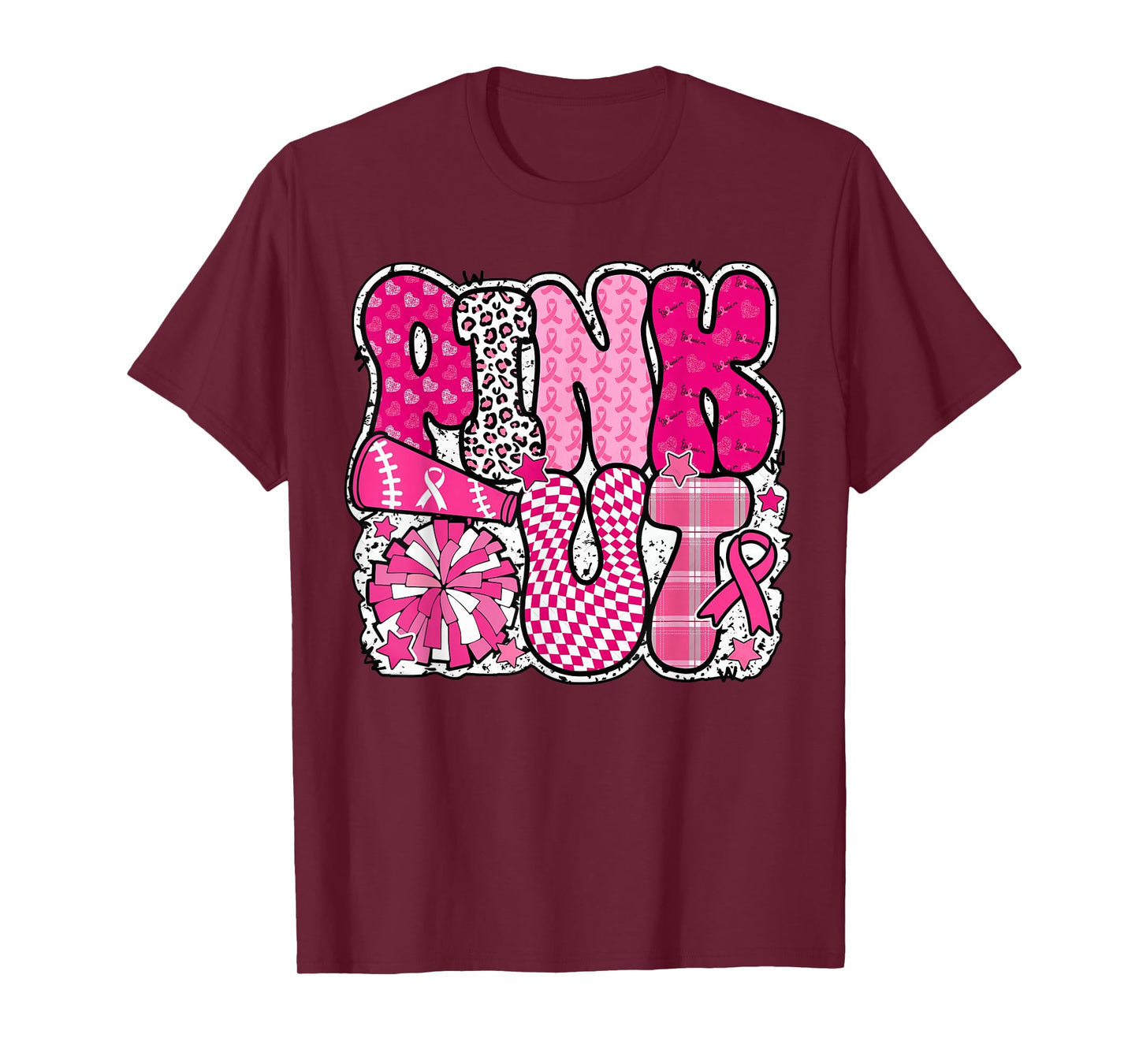 Pink Out Cheer Football Pink Ribbon Breast Cancer Awareness T-Shirt