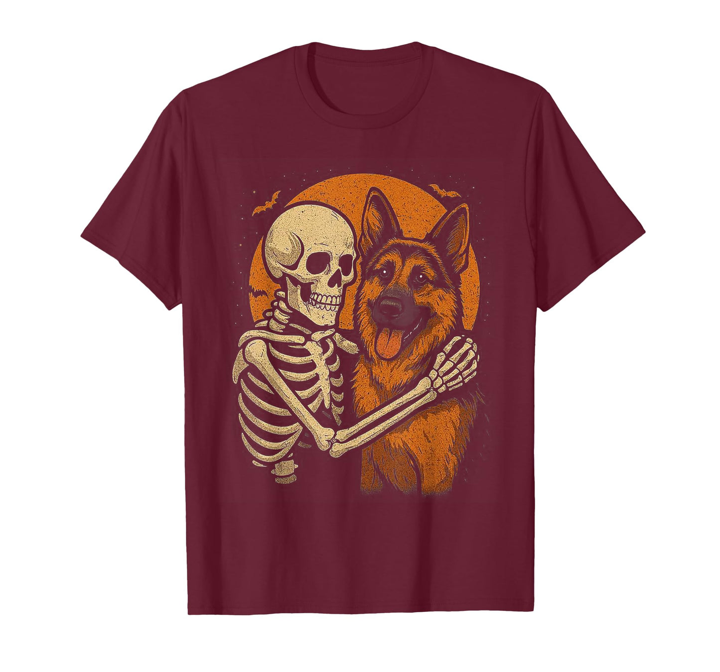 Skeleton Hugging German Shepherd Halloween Lover Mom Dad T-Shirt