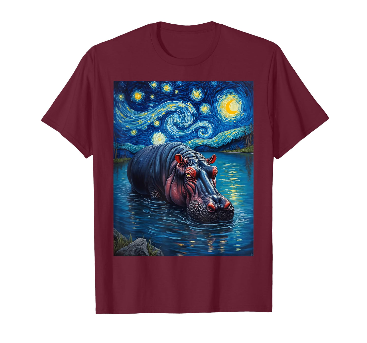 Van Gogh's Starry Night Hippopotamus Animal T-Shirt