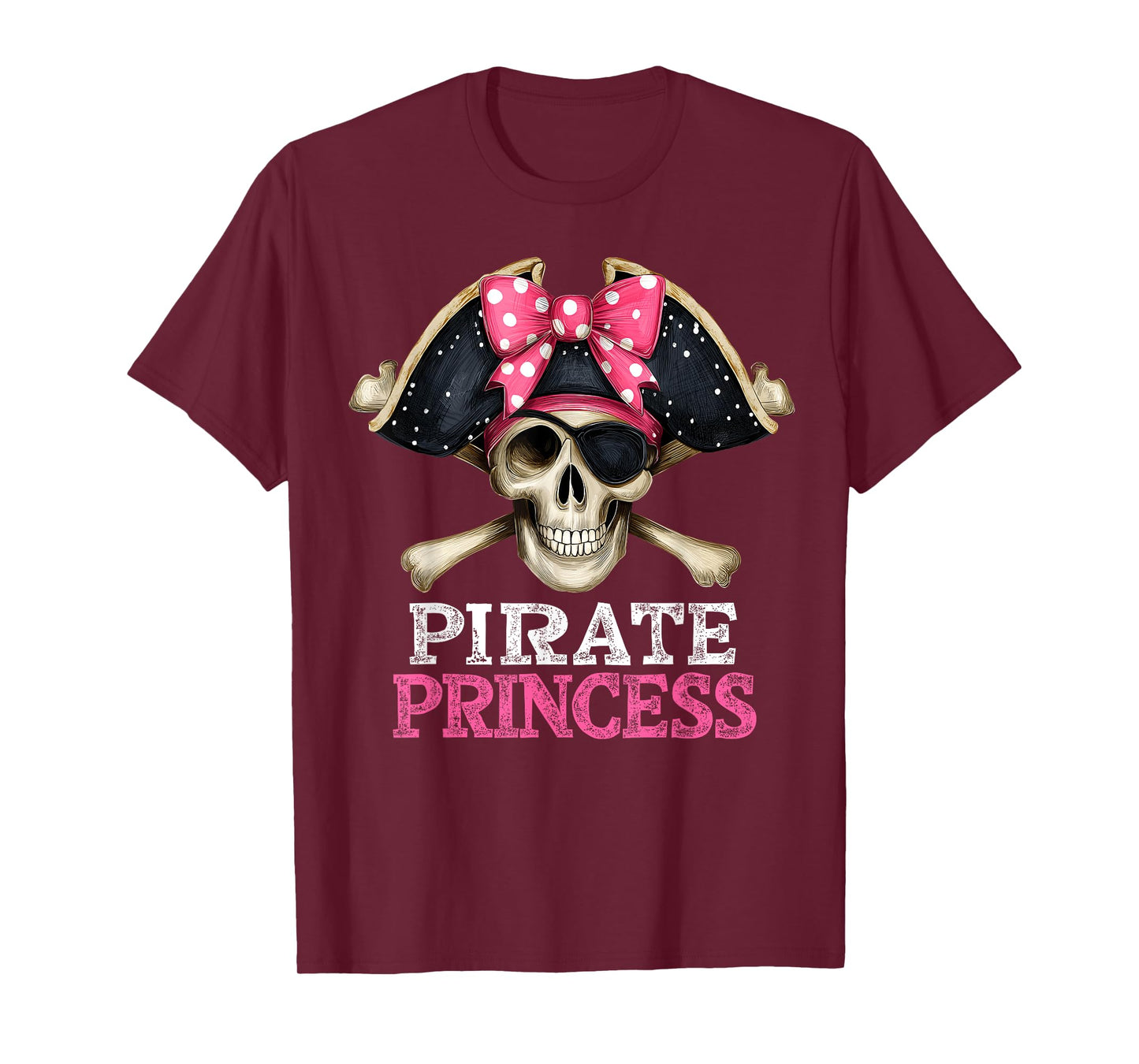 Skull Pirate Princess Crossbones Halloween Women Girls Kids T-Shirt
