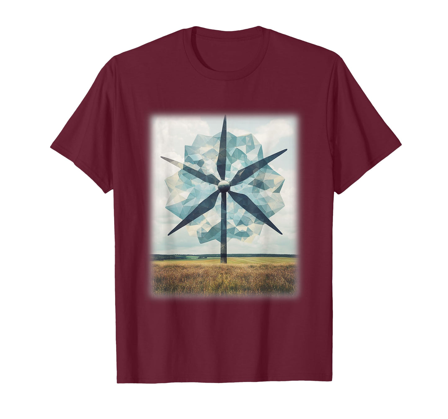 Geometric Windmill Farm Modern Abstract Landscape Design T-Shirt