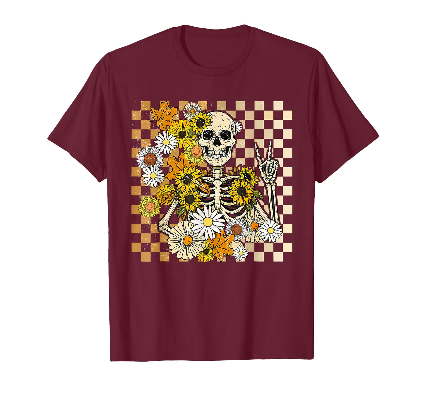 Retro Skeleton Halloween Skeleton Flower Spooky Season Women T-Shirt