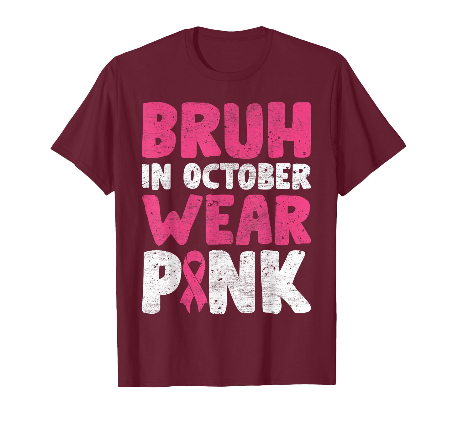 Breast Cancer Shirts for Kids Boys Bruh In October Wear Pink T-Shirt