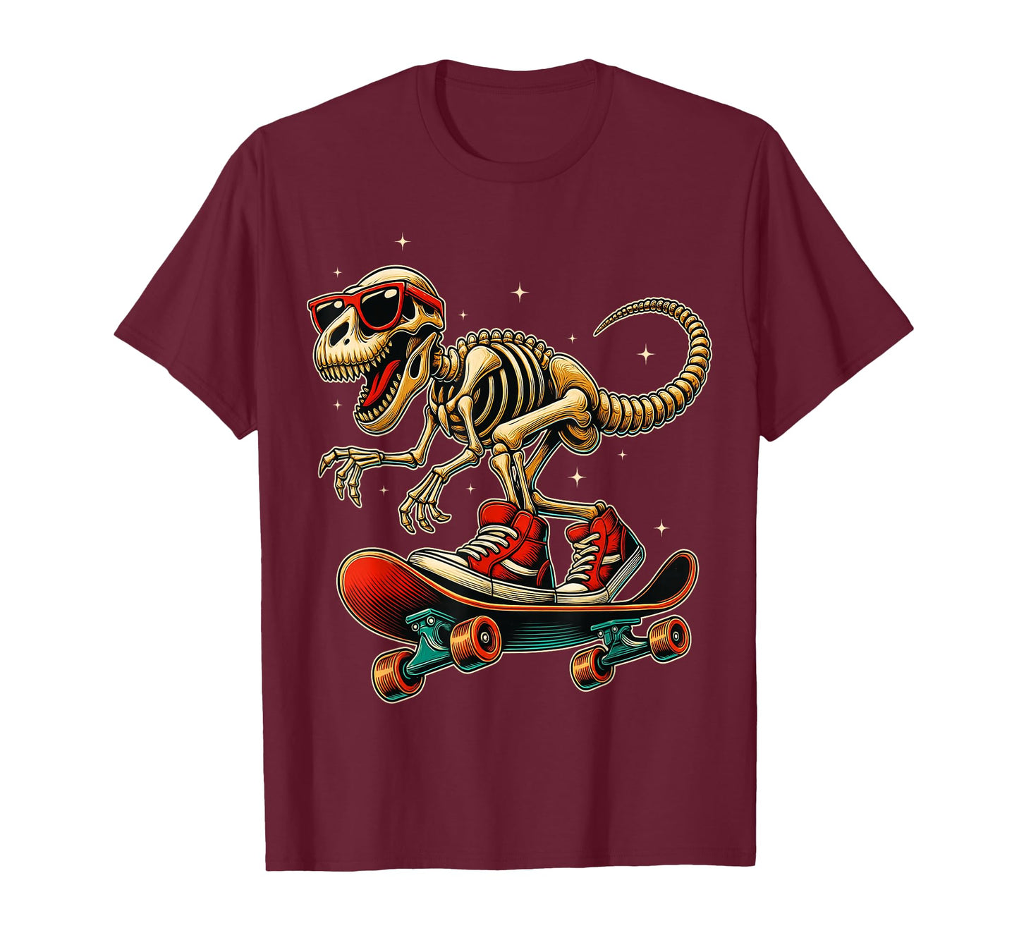 Funny Skater T-Rex Skeleton Cool Dinosaur Skateboarding T-Shirt
