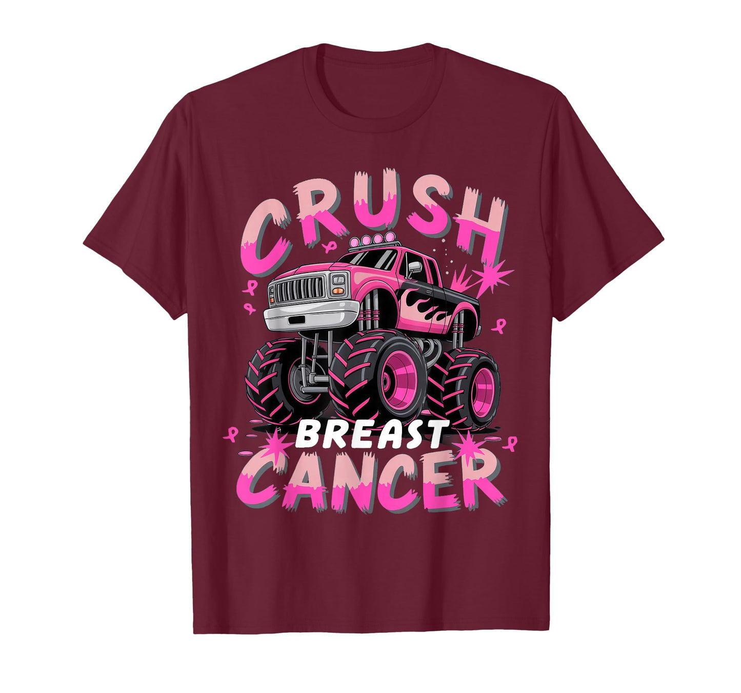 Crush Breast Cancer Monster Truck Girls Boys Pink Awareness T-Shirt