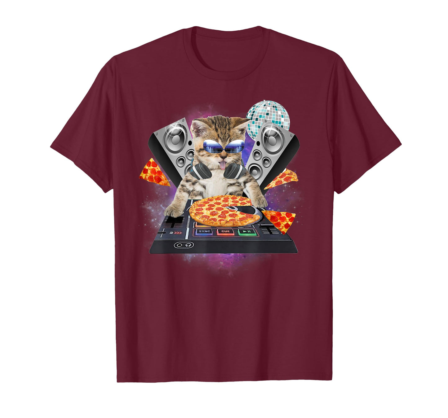 Funny Galaxy DJ Pizza Cat Gift | Space Pizza Kitty Tee T-Shirt for Men Women Kids