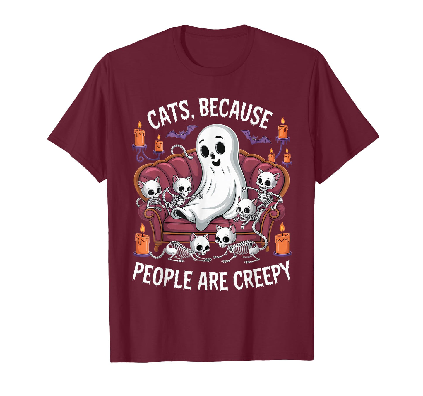 Cats Because People are Creepy Ghost Halloween Cat Mom Kids T-Shirt