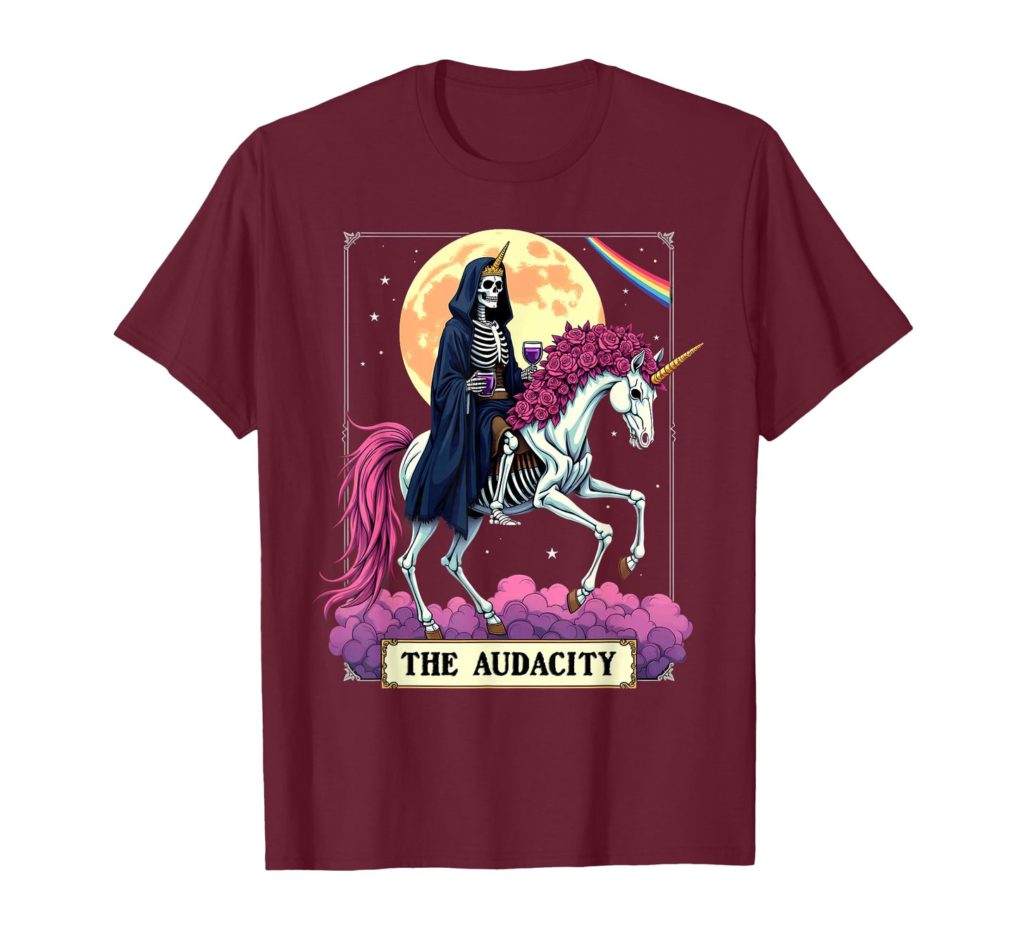 Tarot Card The Audacity King Skeleton Riding Unicorn T-Shirt