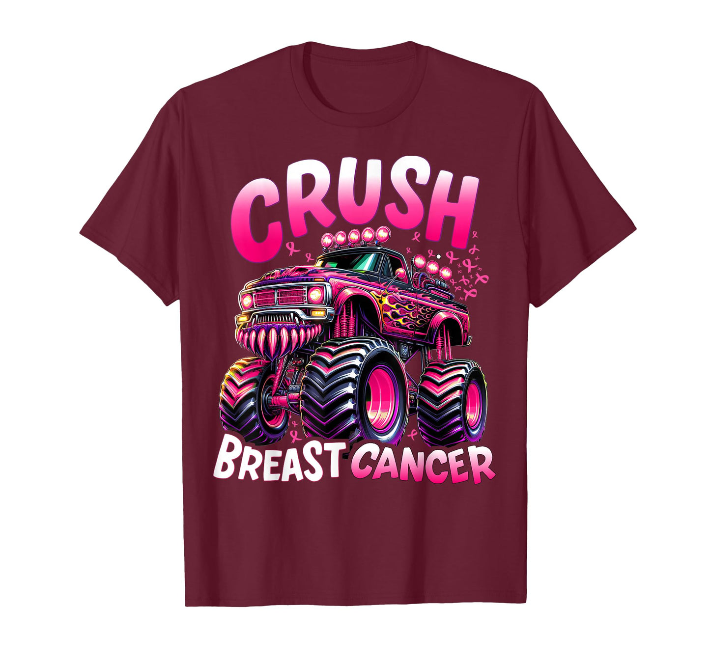 Crush Breast Cancer Monster Truck Girls Boys Pink Awareness T-Shirt