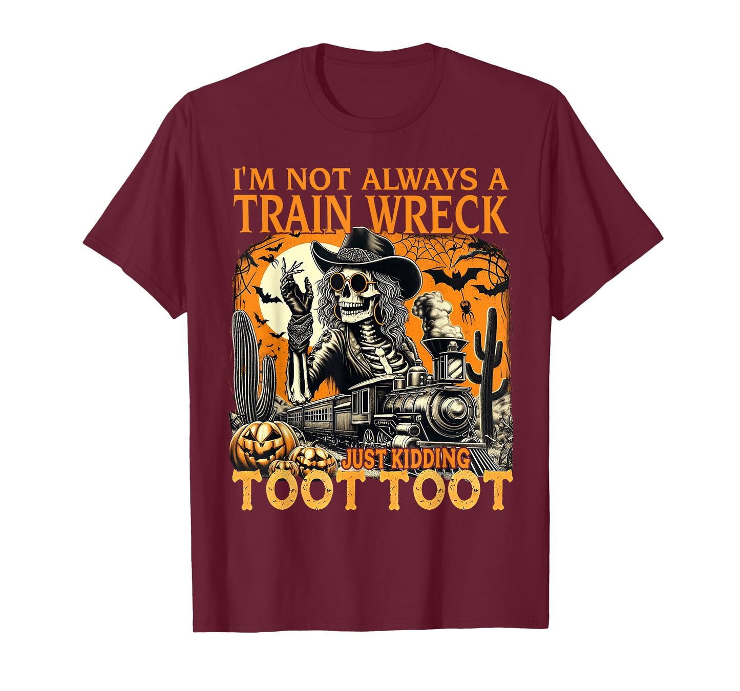 Funny Train Wreck Skeleton Cowgirl Halloween T-Shirt