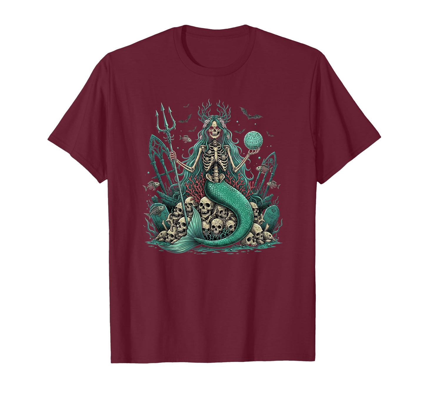 Skeleton Mermaid Gothic Fantasy Horror Ocean T-Shirt