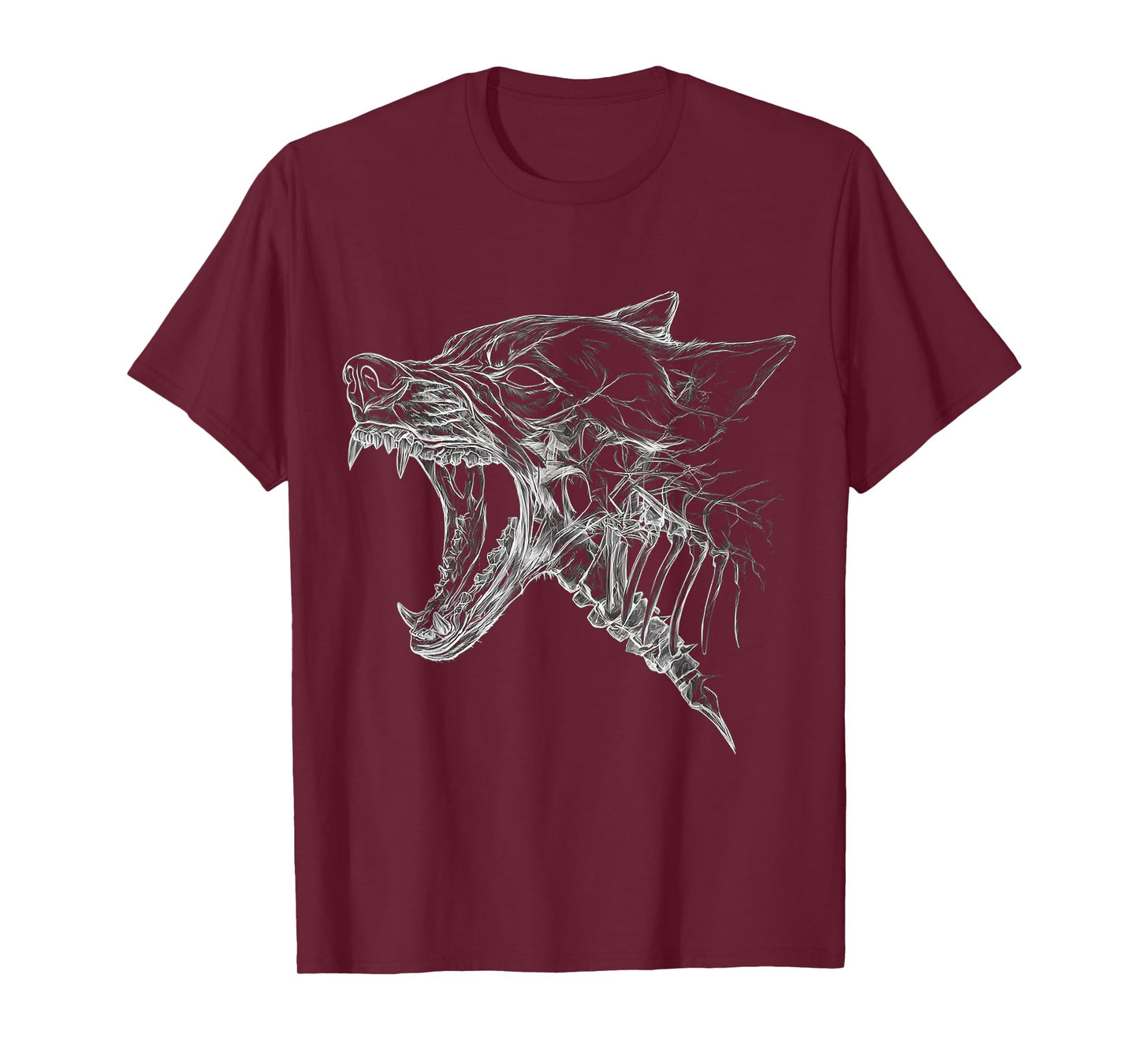 Halloween Wolf Skeleton Drawing Scary Face Animal Halloween T-Shirt
