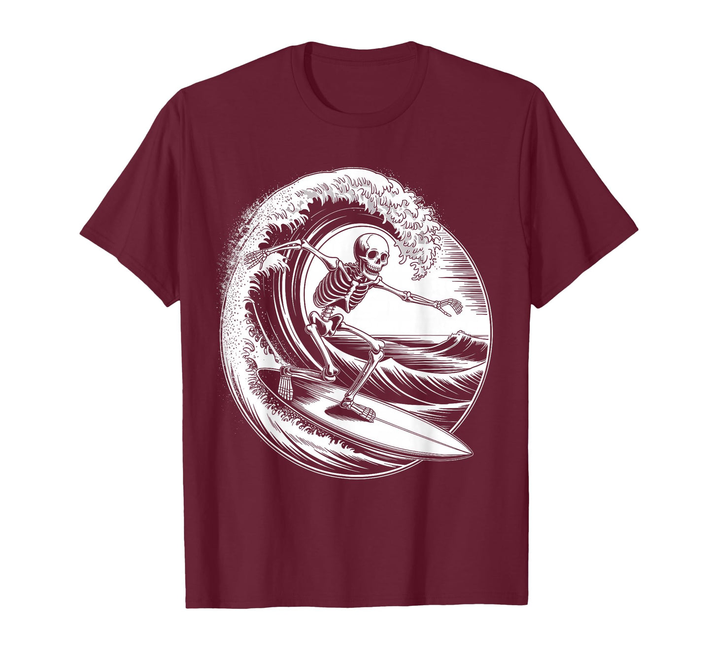 Skeleton Surfer Vintage Big Wave Surfing Funny Halloween T-Shirt