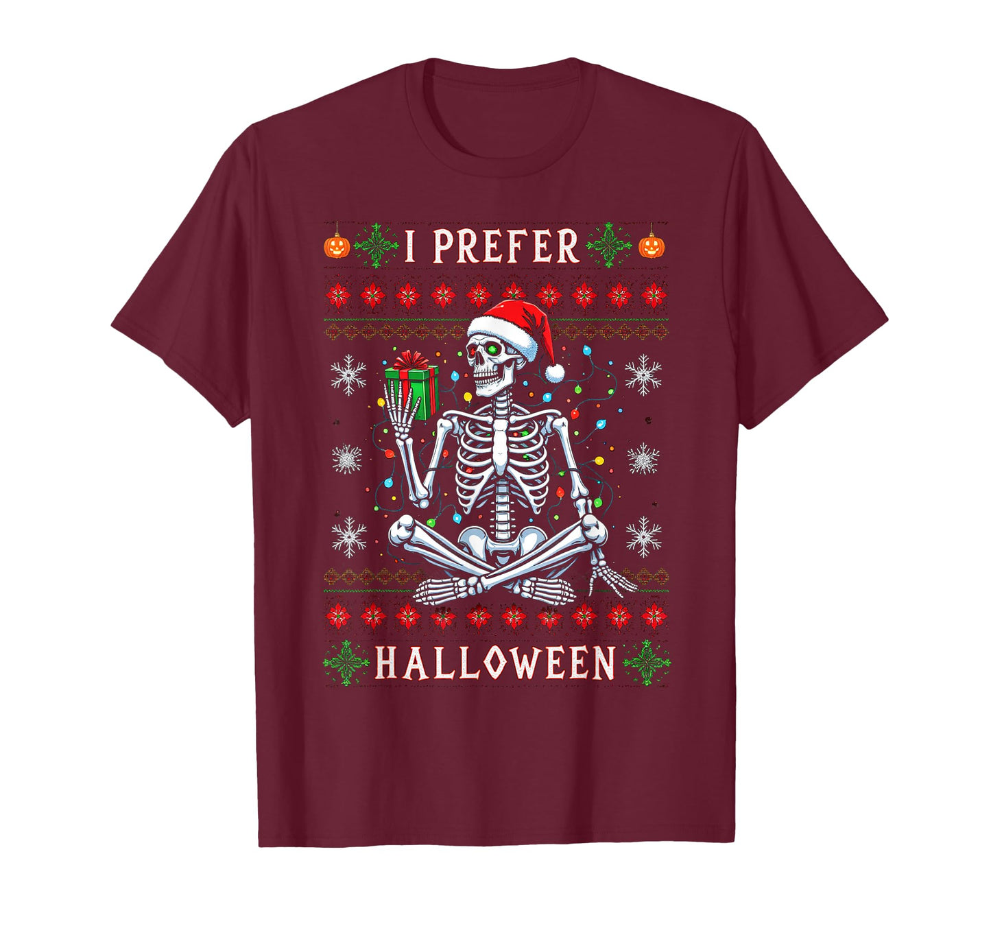 Funny Christmas 2025 Skeleton I Prefer Halloween Ugly Xmas T-Shirt