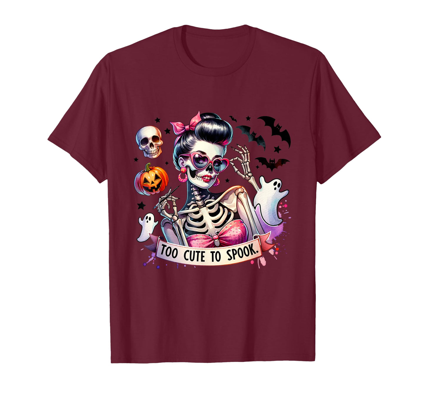 Too Cute to Spook Skeleton Woman Diva Halloween Pin-Up T-Shirt