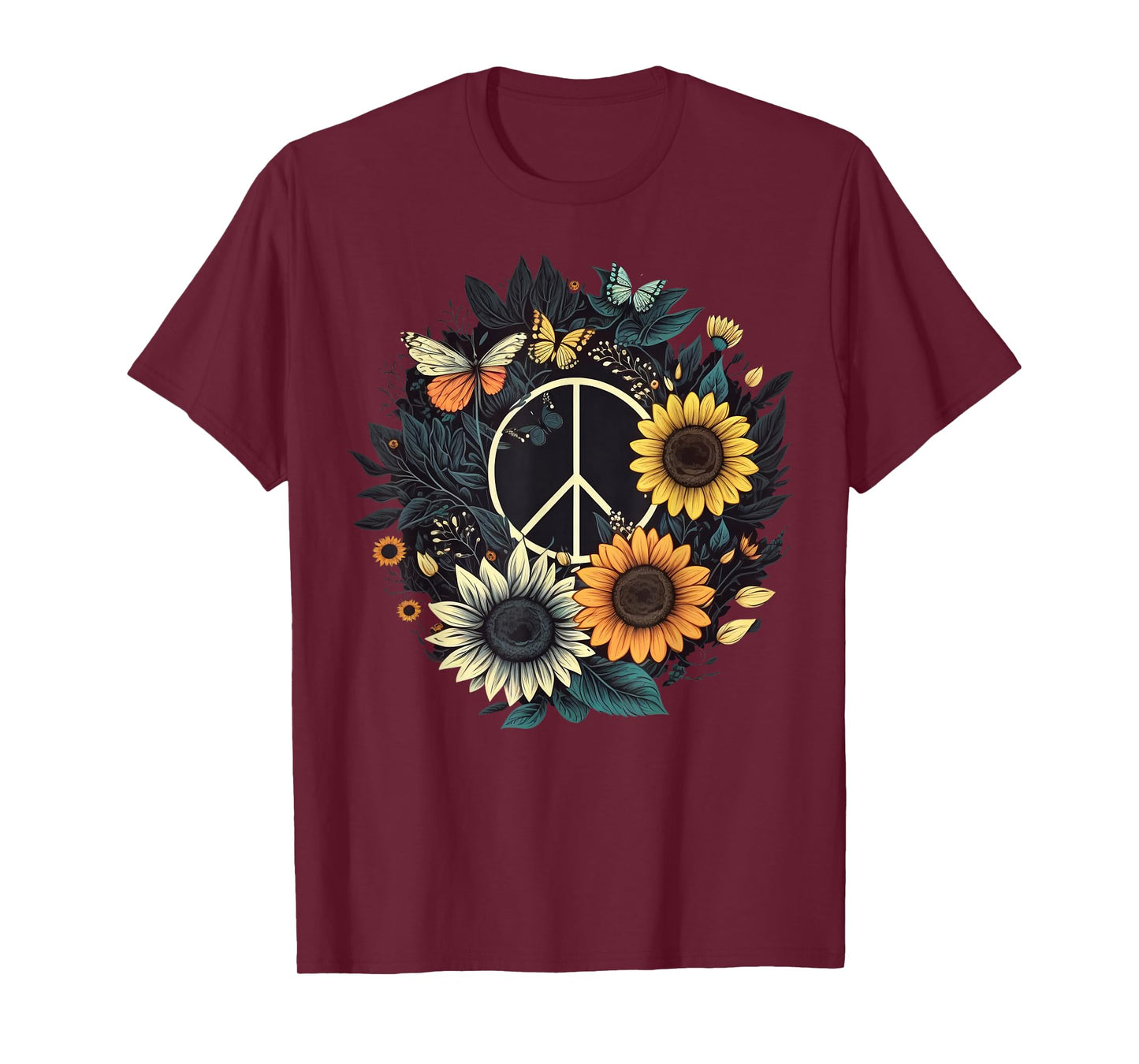 PEACE SIGN LOVE Sunflower on 60s 70s Sunflower Hippie T-Shirt