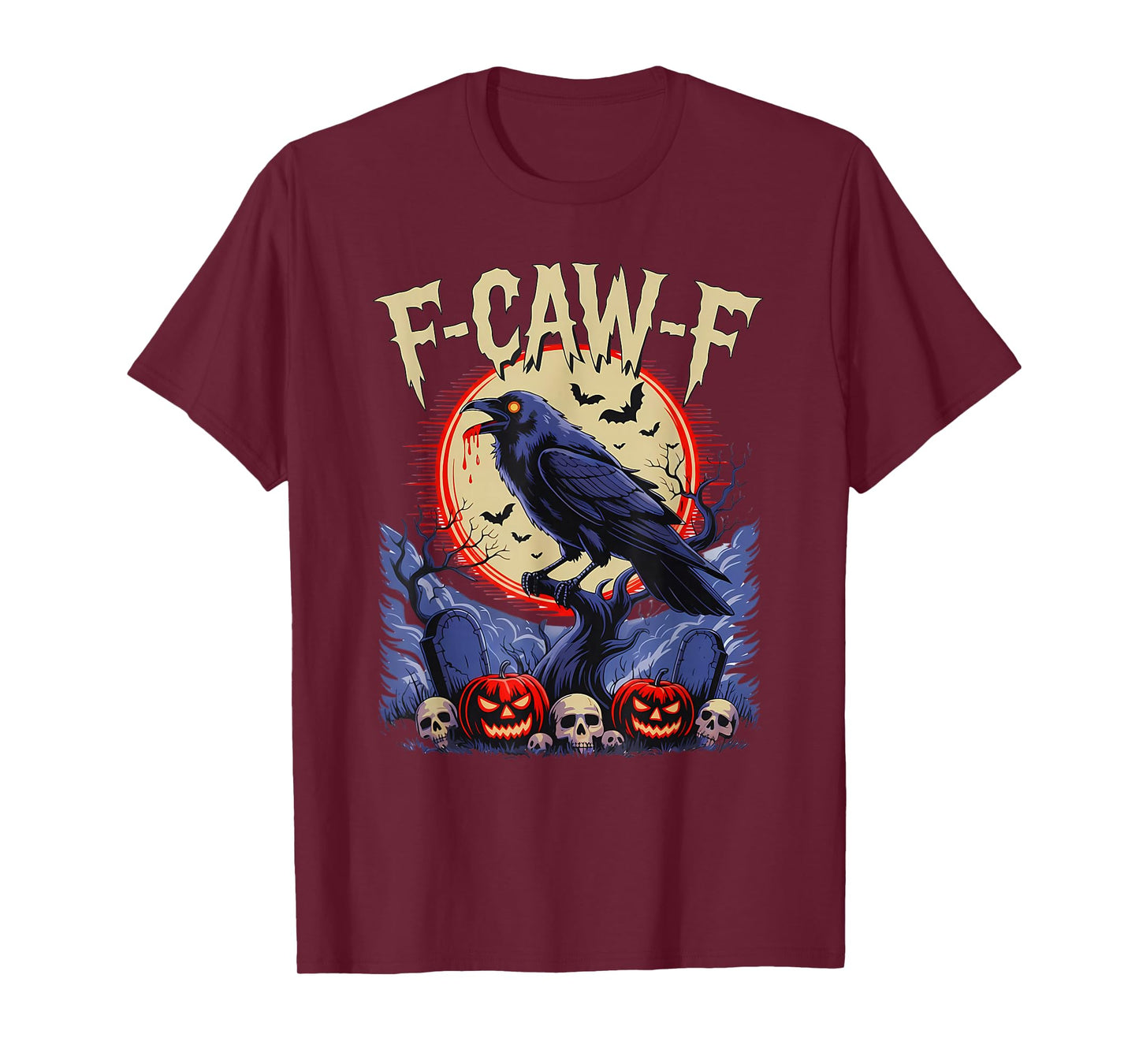 F Caw F- Funny Black Bird Moon Halloween Raven Dark Humor T-Shirt