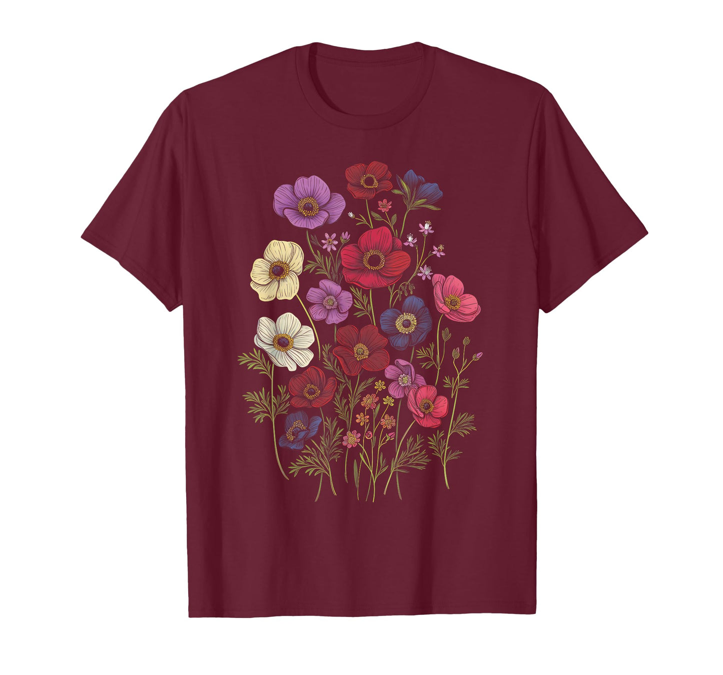 Vintage Botanical Anemone Flower Girl Cute Floral Plant Mom T-Shirt
